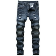 FTWYTP Mens Ripped Jeans Slim Fit Skinny Stretch Washed Distressed Denim Pants Zipper Deco Buckle Strap Hip Hop Punk Gothic Tapered Leg Motocycle Biker Jeans with Pockets