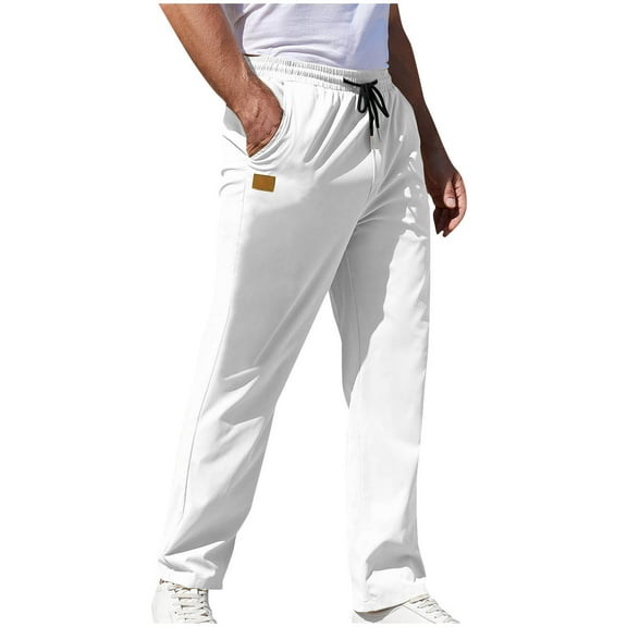 Ftwytp Mens Sweatpants Casual Elastic Waist Outdoor Solid Color Straight Type Fitness Pants Pockets Cargo Pants Trousers for Sports Running Joggers