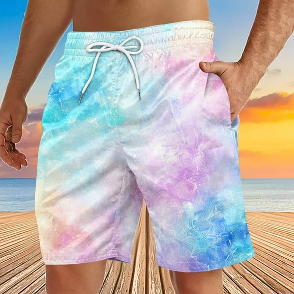 Ftwytp Men's Tie-Dye Print Shorts, Drawstring Waist, Side Pockets, Casual Beach Pants, Comfortable and Stylish for Summer Wear