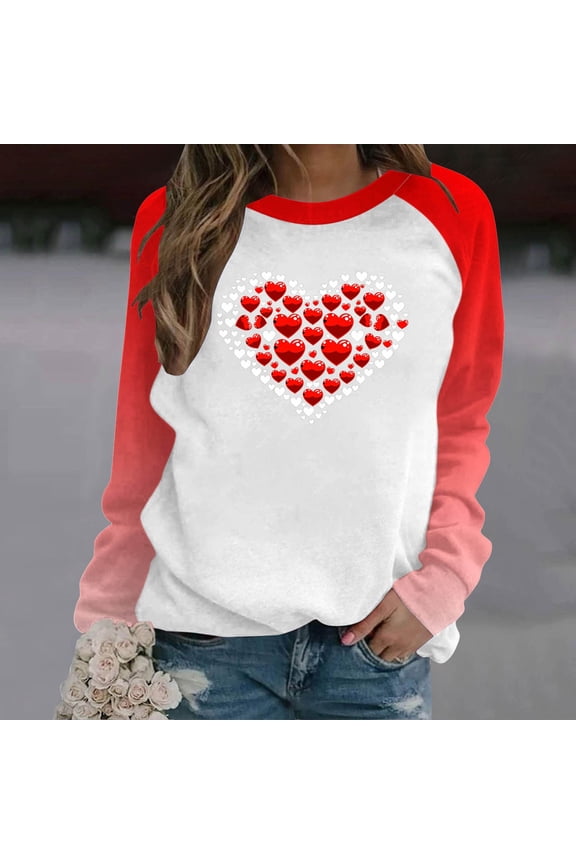 Valentine's Day Women's Sweatshirt Crew Neck Print Long Sleeve Casual Tops Comfy Sweatshirts New Long Sleeved Sweatshirt Pullover Sweatshirts