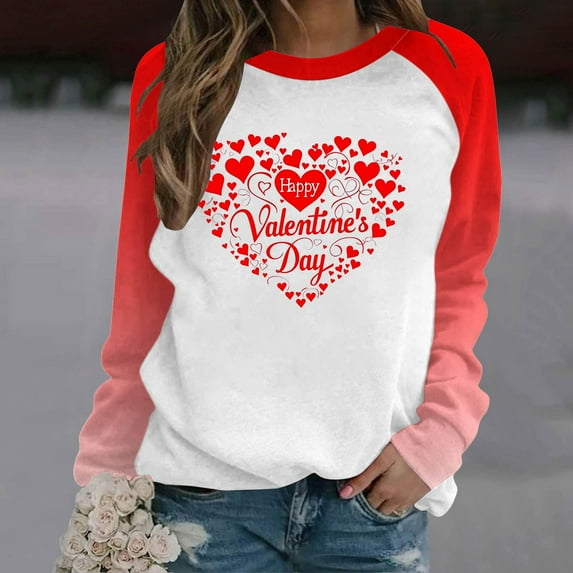 Ftwytp Valentine's Day Women's Sweatshirt Crew Neck Print Long Sleeve Casual Tops Comfy Sweatshirts New Long Sleeved Sweatshirt Pullover Sweatshirts