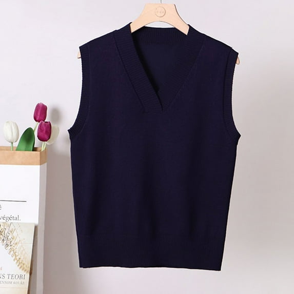 Ftwytp Vests for Women Sweaters for Women and Winter Warm Keeping Fashion V Neck Solid Color Sleeveless Knitted Vest Overlapping Cuff Sweater Vest