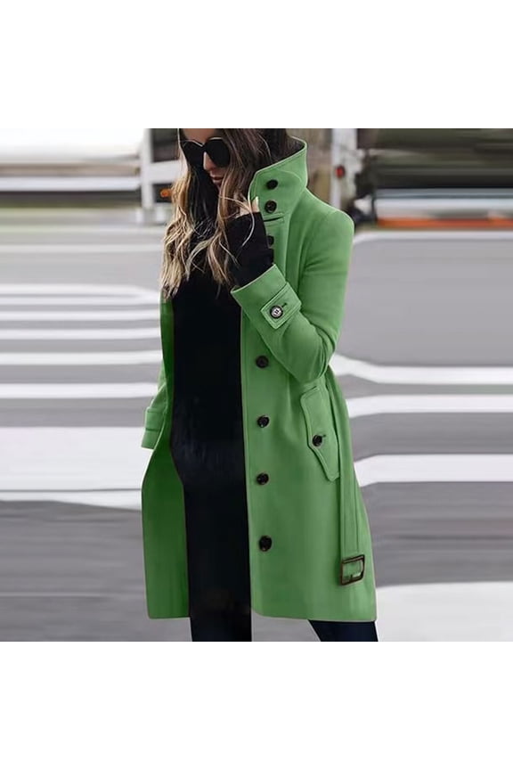 Women Casual Long Trench Windproof Coat with Belt Solid Colour Double-Breasted Lapel Collar Windbreaker Jacket Spring Autumn Coat