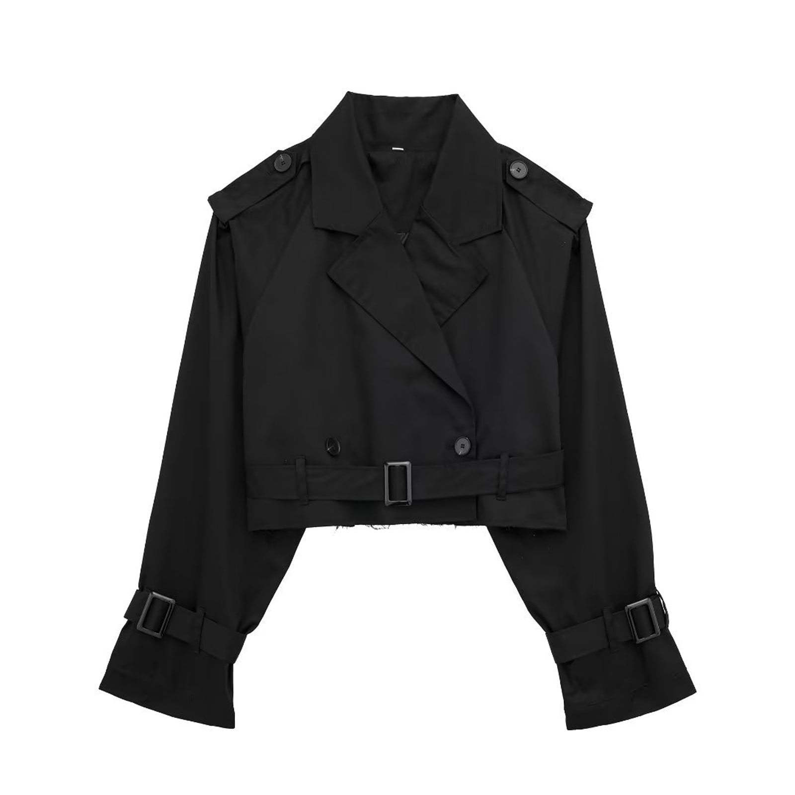 Ftwytp Women Cropped Trench Coats Autumn Winter Plain Trench