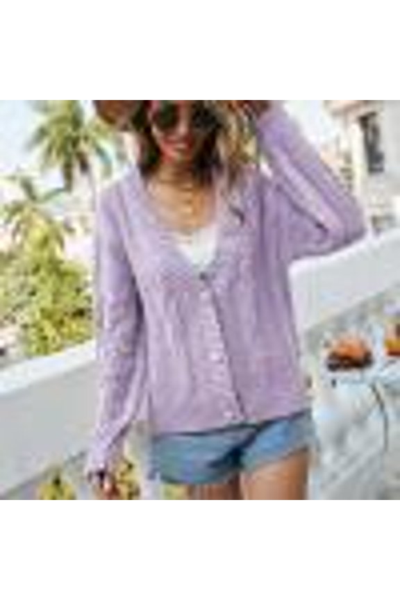 Women Floral Knitted Cardigan Sweater O-Neck Long Sleeve Sweater Button Open Front Knit Cover Ups Winter Casual Loose Solid Color Pullover Jumper