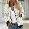 Ftwytp Women Floral Print Bomber Jacket Full Zip Slim Fit Long Sleeve Hoodless Lightweight Baseball Jacket Coat Casual Sweatshirts Jacket Leisure Coats