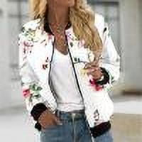 Ftwytp Women Floral Print Bomber Jacket Full Zip Slim Fit Long Sleeve Hoodless Lightweight Baseball Jacket Coat Casual Sweatshirts Jacket Leisure Coats