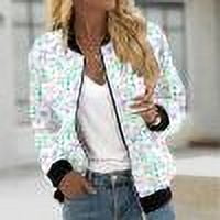 Ftwytp Women Floral Print Bomber Jacket Full Zip Slim Fit Long Sleeve Hoodless Lightweight Baseball Jacket Coat Casual Sweatshirts Jacket Leisure Coats