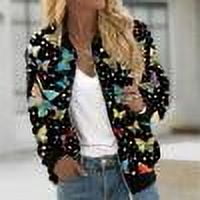 Ftwytp Women Floral Print Bomber Jacket Full Zip Slim Fit Long Sleeve Hoodless Lightweight Baseball Jacket Coat Casual Sweatshirts Jacket Leisure Coats