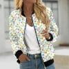 Ftwytp Women Floral Print Bomber Jacket Full Zip Slim Fit Long Sleeve Hoodless Lightweight Baseball Jacket Coat Casual Sweatshirts Jacket Leisure Coats