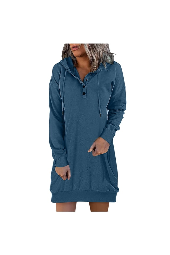 Women Hoodies Dress Hooded Sweatshirts Dress Casual Long Sleeve Tunic Dress Oversized Sweatshirts with Pocket Autumn And Winter Long Sleeve Dress For Women Hooded Solid Casual Dress