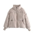 thumbnail image 1 of Ftwytp Women Long Sleeve Cropped Jacket Warm Running Clothes Cotton Jacket Fashion Solid Stand-Up Collar Cardigan Down Jacket Outerwear Padded Coat, 1 of 6