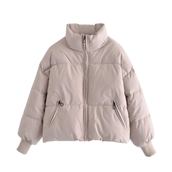 Ftwytp Women Long Sleeve Cropped Jacket Warm Running Clothes Cotton Jacket Fashion Solid Stand-Up Collar Cardigan Down Jacket Outerwear Padded Coat