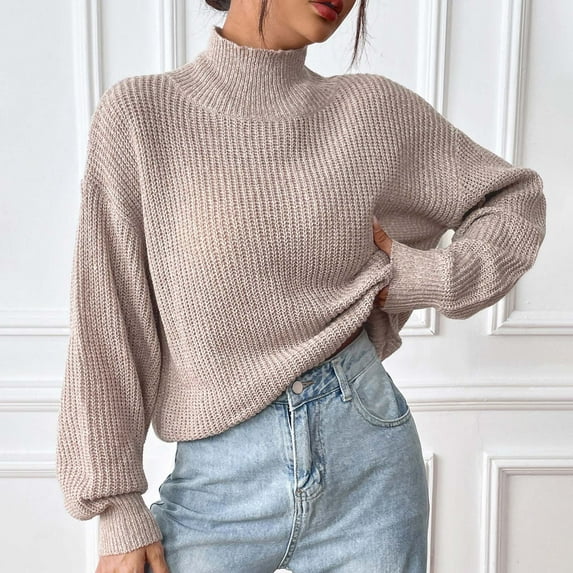 Ftwytp Women Oversized Long Sleeve Jumpers Solid Color Baggy Knitted Sweater Crew Neck Loose Soft Pullover Sweater Tops Winter Fall Warm Clothes