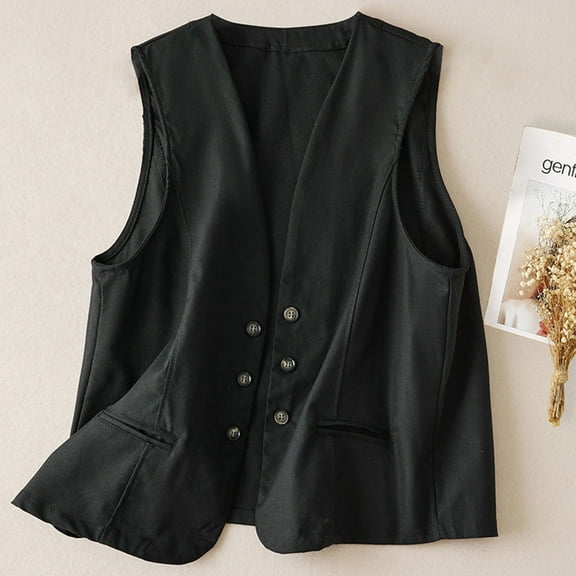 Ftwytp Women Summer Casual Cotton Linen Vest Tops Trendy Denim Sleeveless Blazer Cardigan Down Waistcoat Trend Loose Buttons Hoodless Outwear