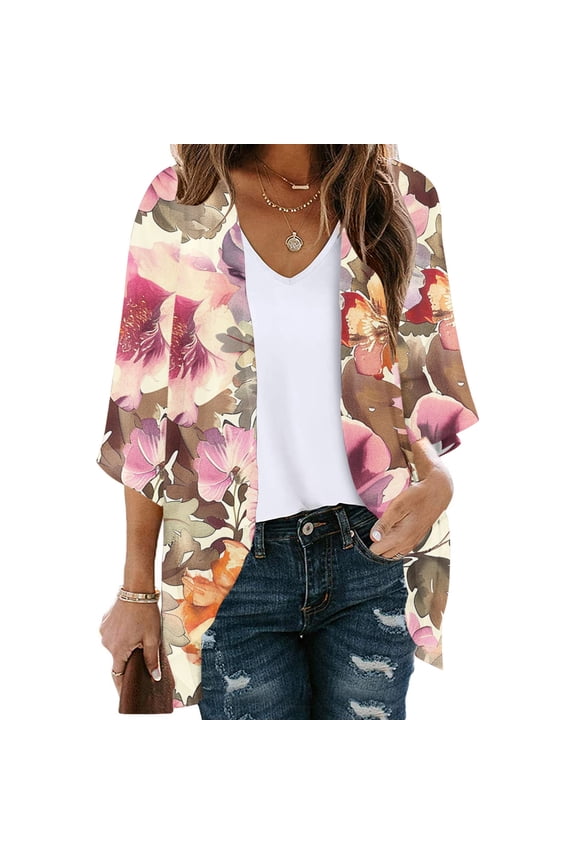 Women Summer Clothes Long Sleeve Shirts Fall Clothes Women Business Casual Outfits Cardigan with Pockets Floral Printing Tops Blouse