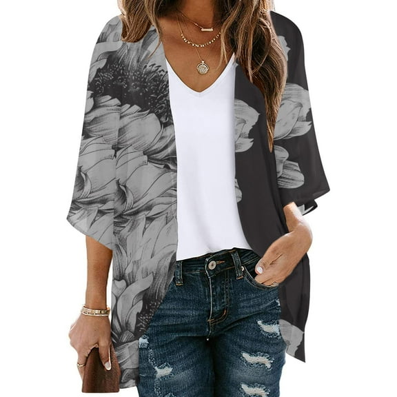 Ftwytp Women Summer Clothes Long Sleeve Shirts Fall Clothes Women Business Casual Outfits Cardigan with Pockets Floral Printing Tops Blouse