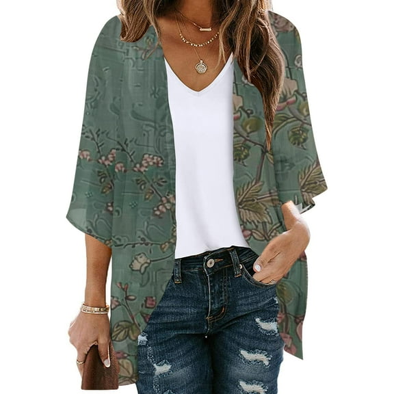 Ftwytp Women Summer Clothes Long Sleeve Shirts Fall Clothes Women Business Casual Outfits Cardigan with Pockets Floral Printing Tops Blouse