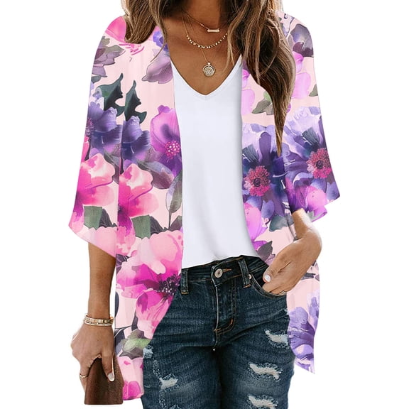 Ftwytp Women Summer Clothes Long Sleeve Shirts Fall Clothes Women Business Casual Outfits Cardigan with Pockets Floral Printing Tops Blouse