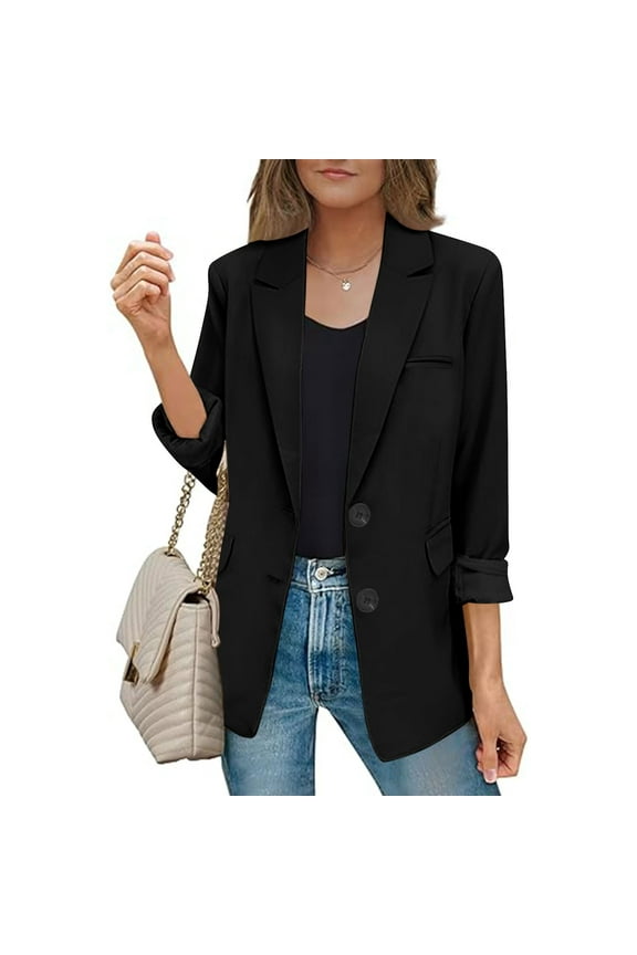 Women's Blazer Suit Elegant Notch Lapel Open Front Cardigan Jackets with Shoulder Pads Business Work Office Blazer Jacket