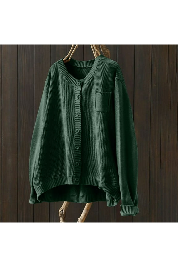 Women's Cardigan Long Sleeve with Buttons Solid Color Cardigan Warm Knitted Pullover Jacket with Pocket Embroidery Fashion Knitted Cardigan Coat