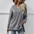 thumbnail image 1 of Ftwytp Women's Casual Long Sleeve V Neck Shirts Lightweight Sweatshirts Fashion Solid Color Tunic Tops with Leggings, 1 of 5