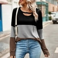 thumbnail image 1 of Ftwytp Women's Color Matching Sweater With Hollowed Out Long Sleeved Low Round Neck Loose Top T Shirt Womens Long Sleeve Sweatshirt, 1 of 6