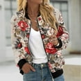 thumbnail image 1 of Ftwytp Women's Jackets Baseball Coat Lightweight Bomber Jacket Long Sleeve Zip Up Flight Jackets Outdoor Windbreaker Coats Autumn Winter Casual Floral Print Outerwear, 1 of 5