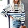 Ftwytp Women's Jumpers Fashion Knit Striped Colorblock Pullover Jumper Crew Neck Striped Slim Long Sleeve Fit Knitwear Tops Sweater for Autumn Winter