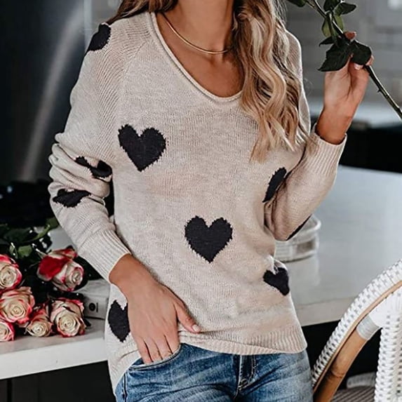 Ftwytp Women's Knitted Sweater Valentine's Day Love Pullover Large Loose Fit Pullover Sweater Cardigan Sweaters Fall Sweater Coats