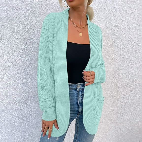 Ftwytp Women's Long Cardigans Chunky Knit Boyfriend Jumpers Cardigan with Pockets Loose Long Sleeve Knitwear Oversized Sweater Cardigan