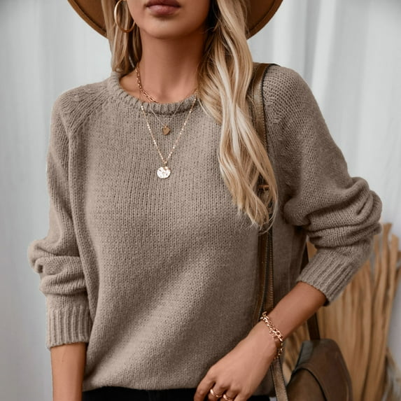 Ftwytp Women's Oversized Sweater Crewneck Long Sleeve Soft Fuzzy Knit Pullover Sweaters Loose Solid Color Fall Chunky Warm Pullover Sweaters