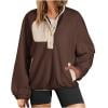 thumbnail image 1 of Ftwytp Women's Oversized Sweatshirt Contrast Color Long Sleeve Button Up Henley Neck Fall Pullover Tops Streetwear Loose Fit Aesthetic Clothes, 1 of 8