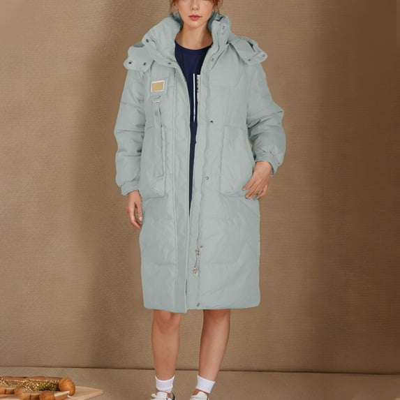 Ftwytp Women's Padded Puffer Jackets Quilted Winter Warm Hooded Topcoats Long Sleeve Overcoats Longline Cardigan Jacket Active Outdoor Parka Coat