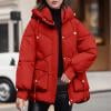 Ftwytp Women's Quilted Jacket Solid Color Pocket Drawstring Cotton Clothing Autumn And Winter Hooded Jacket Solid Color Pocket Long-Sleeved Hooded Coat