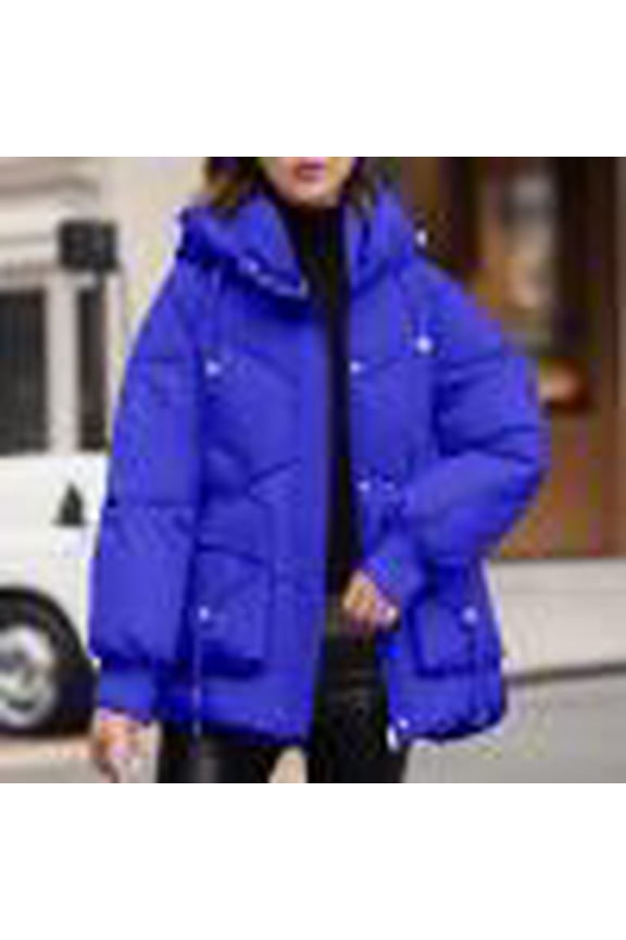 Women's Quilted Jacket Solid Color Pocket Drawstring Cotton Clothing Autumn And Winter Hooded Jacket Solid Color Pocket Long-Sleeved Hooded Coat