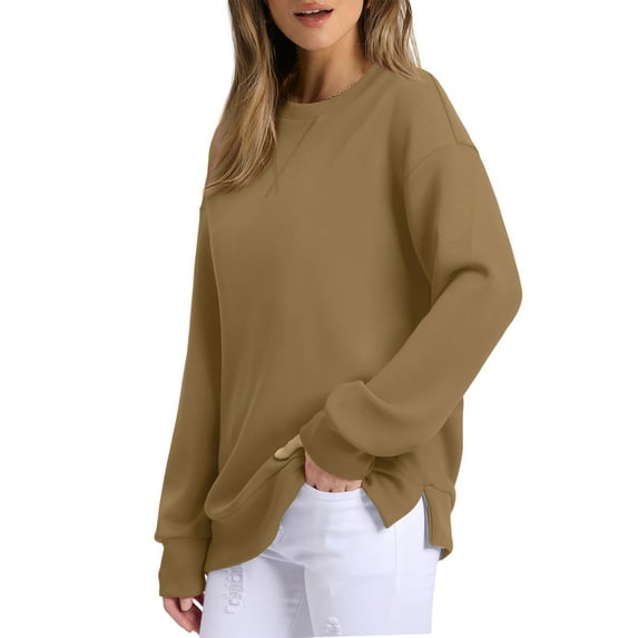 Ftwytp Women's Sweatshirts Crew Neck Long Sleeve Tunic Tops Casual Plain Lightweight Classic-Fit Jumpers Plus Size Swearshirt without Hoodless Pullover