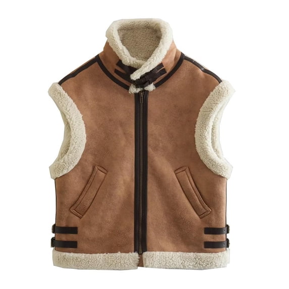 Ftwytp Women's Vests Fleece Jacket Zip Up Athletic Jacket Winter Jackets Casual Sleeveless Jacket Cotton Jacket Standing Neck Pocket