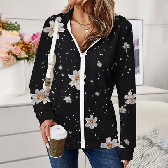 Ftwytp Womens 2025 Zip Up Hoodies Long Sleeve Jackets Butterfly Print Casual Sweatshirt Loose Jacket with Pockets Hooded Sweatshirts