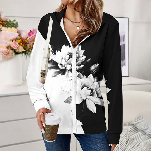 Ftwytp Womens 2025 Zip Up Hoodies Long Sleeve Jackets Butterfly Print Casual Sweatshirt Loose Jacket with Pockets Hooded Sweatshirts