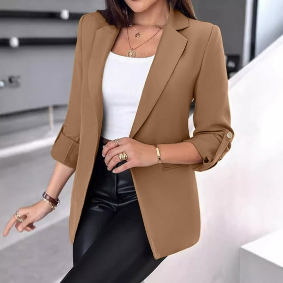Ftwytp Womens Blazer Office Suit Jacket Business Work Formal Smart Suit Coat Open Front Button Cardigan Solid Long Sleeve Casual Jacket