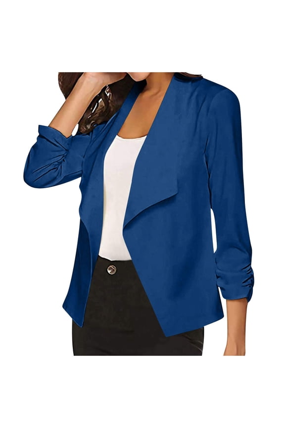 Womens Blazer Office Suit Jacket Business Work Formal Smart Suit Coat Open Front Button Cardigan Solid Long Sleeve Casual Jacket