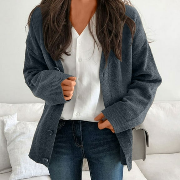 Ftwytp Womens Cardigan Short Chunky Cardigans Long Sleeve Jumpers Open Front Ribbed Knit Lightweight Outerwear for Winter Spring