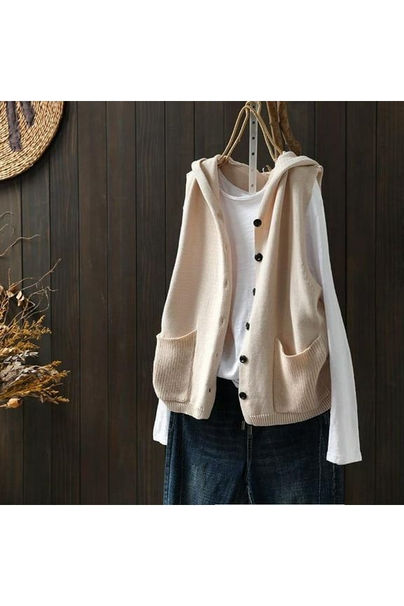 Womens Cardigan Short Chunky Cardigans Sleeveless Jumpers Open Front Ribbed Knit Lightweight Outerwear with Pockets for Winter Spring