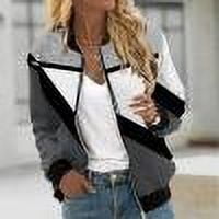Ftwytp Womens Casual Daily Coats Lightweight Zip Up Casual Jacket Color Blocked Coat Stand Short Sports Outwear Long Sleeve Jackets