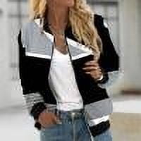 Ftwytp Womens Casual Daily Coats Lightweight Zip Up Casual Jacket Color Blocked Coat Stand Short Sports Outwear Long Sleeve Jackets