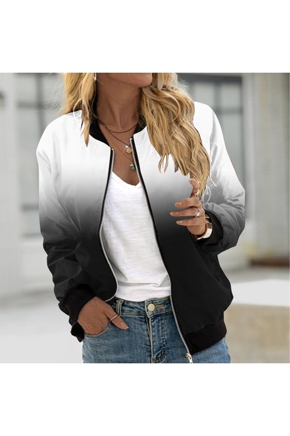 Womens Casual Jacket Long Sleeve Full Zip Coats Solid Pocket Jacket Outwear Sportswear Coats Gradient Athletic Cardigan Outwear