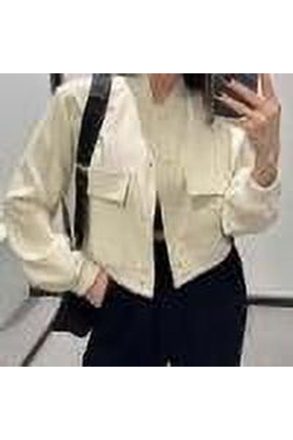 Womens Fashion Solid Lapel Double-breasted Short Coat Autumn Casual Long Sleeve Slim Outerwear New Elegant Winter Commuter Jackets
