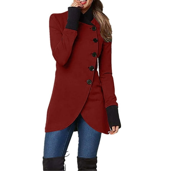 Ftwytp Womens Jacket Womens Winter Coats Coats Plus Size Workout Tops Long Sleeve Coat Woman Button Solid Color Fashion Jackets