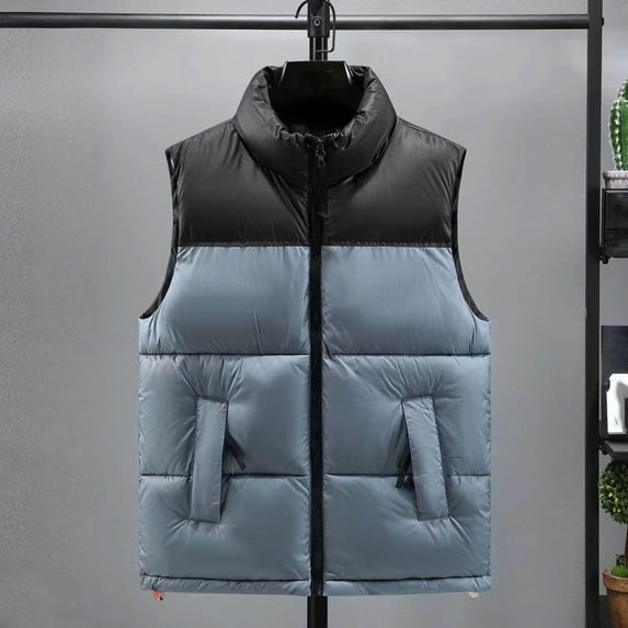 Ftwytp Womens Plus Size Sleeveless Puffer Jacket Hoodless Gilet Body Warmer Jackets Stand Collar Color Blocked Warm Portable Windproof Jacket Vest